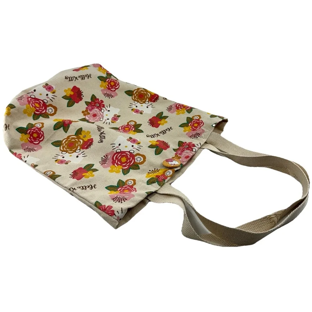 Hello Kitty‎ Floral Canvas Tote Bag w/ Pin Badge 13x10x6 Sanrio 2024
